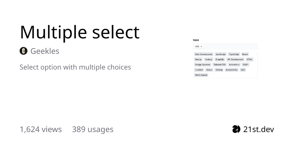Multiple select | 21st.dev - Discover, share, and craft UI components ...