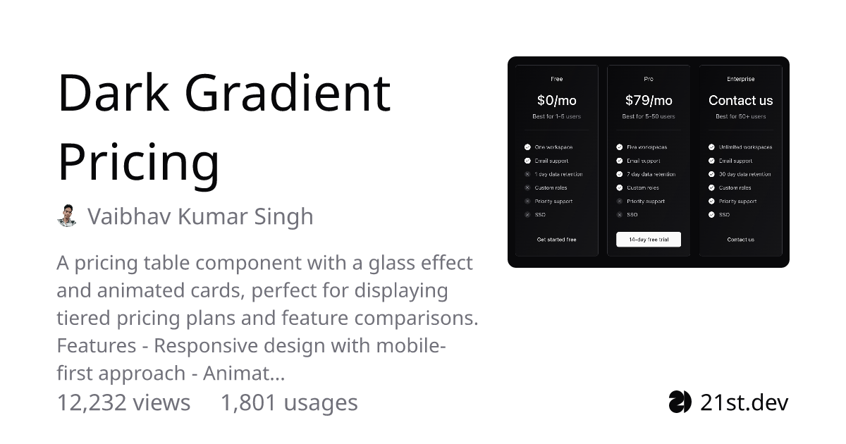 Dark Gradient Pricing | 21st.dev - Craft with AI | 21st.dev